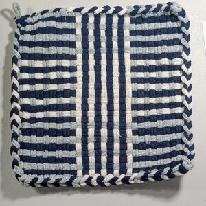 Navy and White Polar Handmade Woven Pot Holder